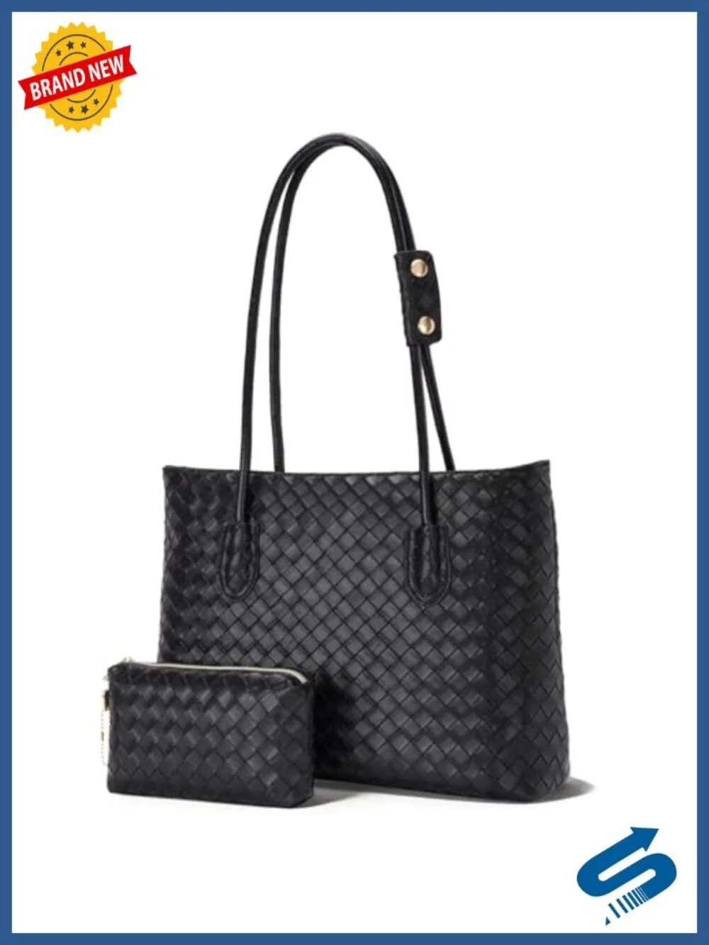 Woven Tote Bag Women Vegan Leather Shoulder Bag with Zipper Pouch Weekender